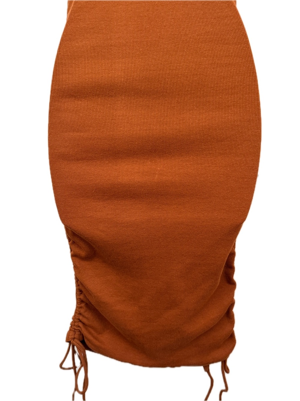 Zara Rust Ruched Rib Knit Bodycon Midi Dress Small Side Drawstring - Picture 4 of 11